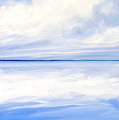 Summer Skies Blue 1: contemporary oil painting with water, clouds, sky, lake