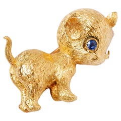 Kirby Paris Vintage Yellow Gold Sapphires Kitten Brooch