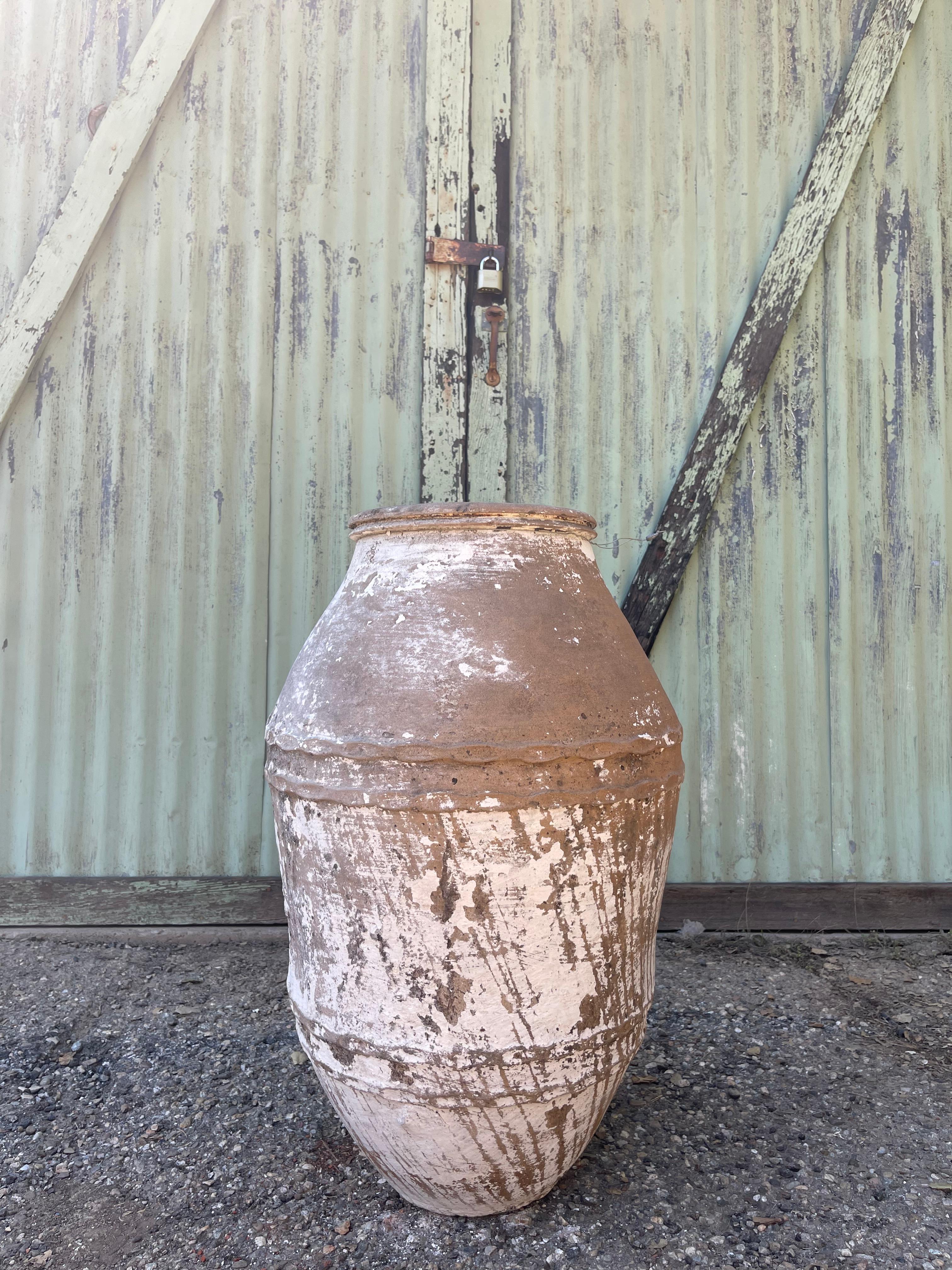 This medium-sized, limewashed küp was used to store grains or olive oil by generations of families in the Levant. Lime-washing is a technique that has been used for centuries by Anatolian ceramicists to refresh, seal, and protect the surface of a