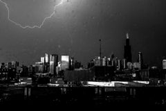 Lightning, Chicago, Large Format Black and White Photograph, Matted and Framed