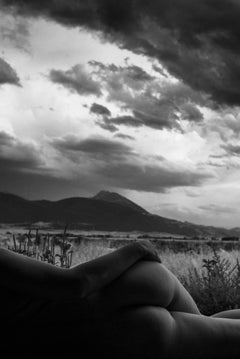 Nude Mountain, Black & White Photo, Nude Female Torso with Montana Mountainscape