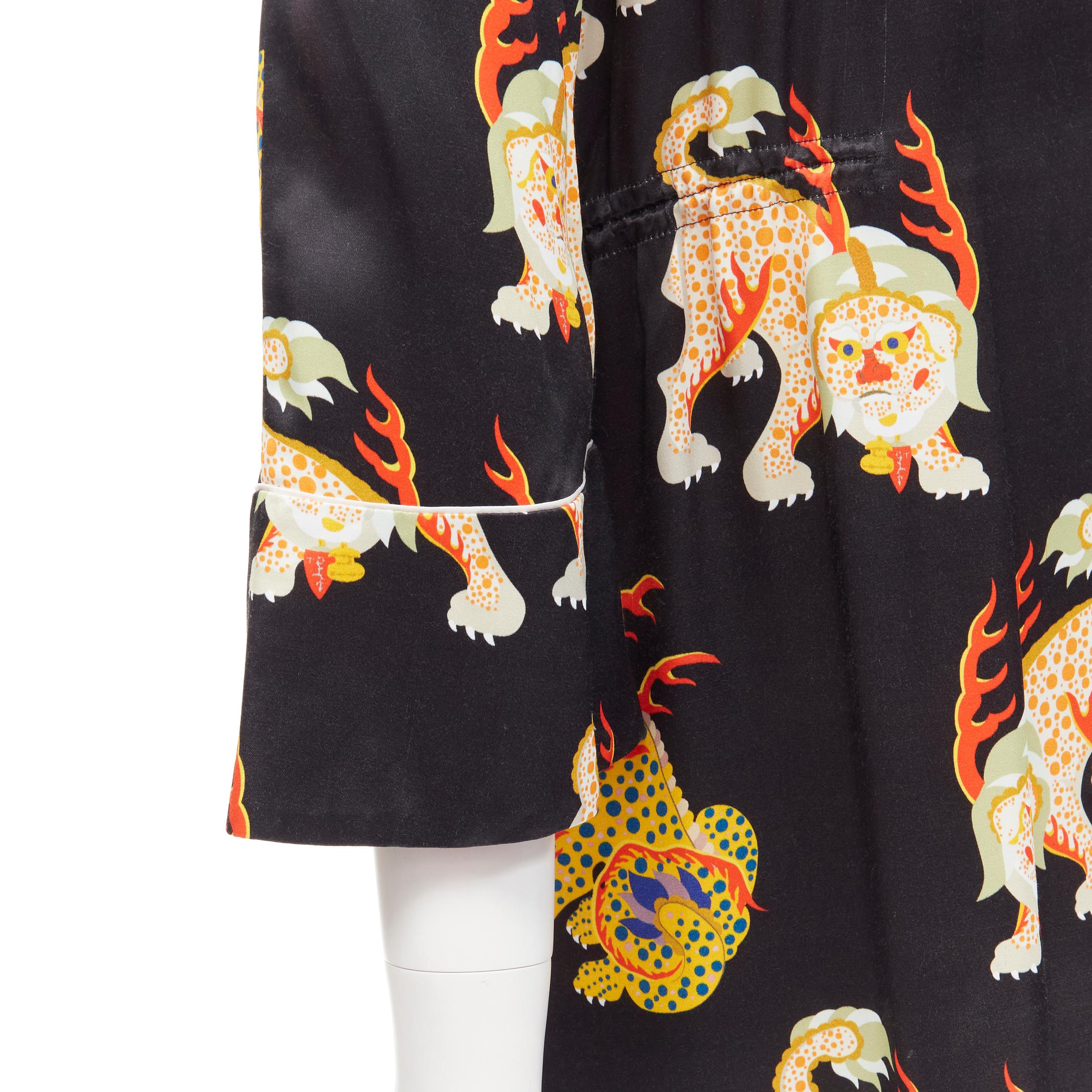 KIRIN PEGGY GOU black oriental lion short sleeve drawstring long length shirt S 3