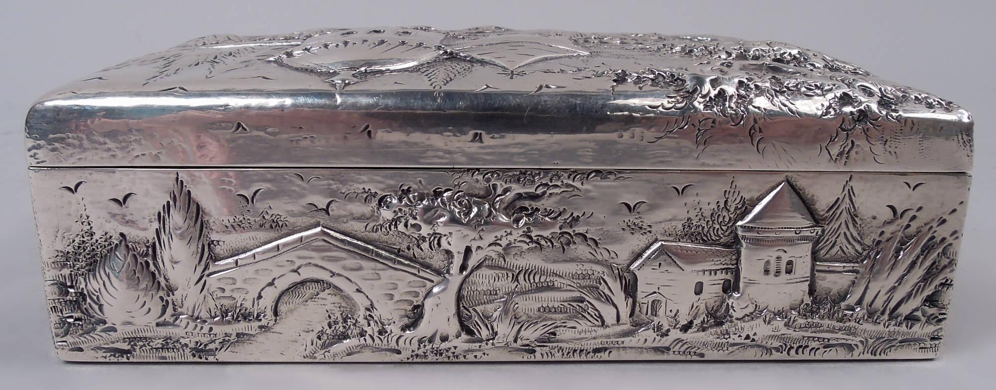 American Kirk Baltimore Sterling Silver Box with Picturesque Architecture For Sale