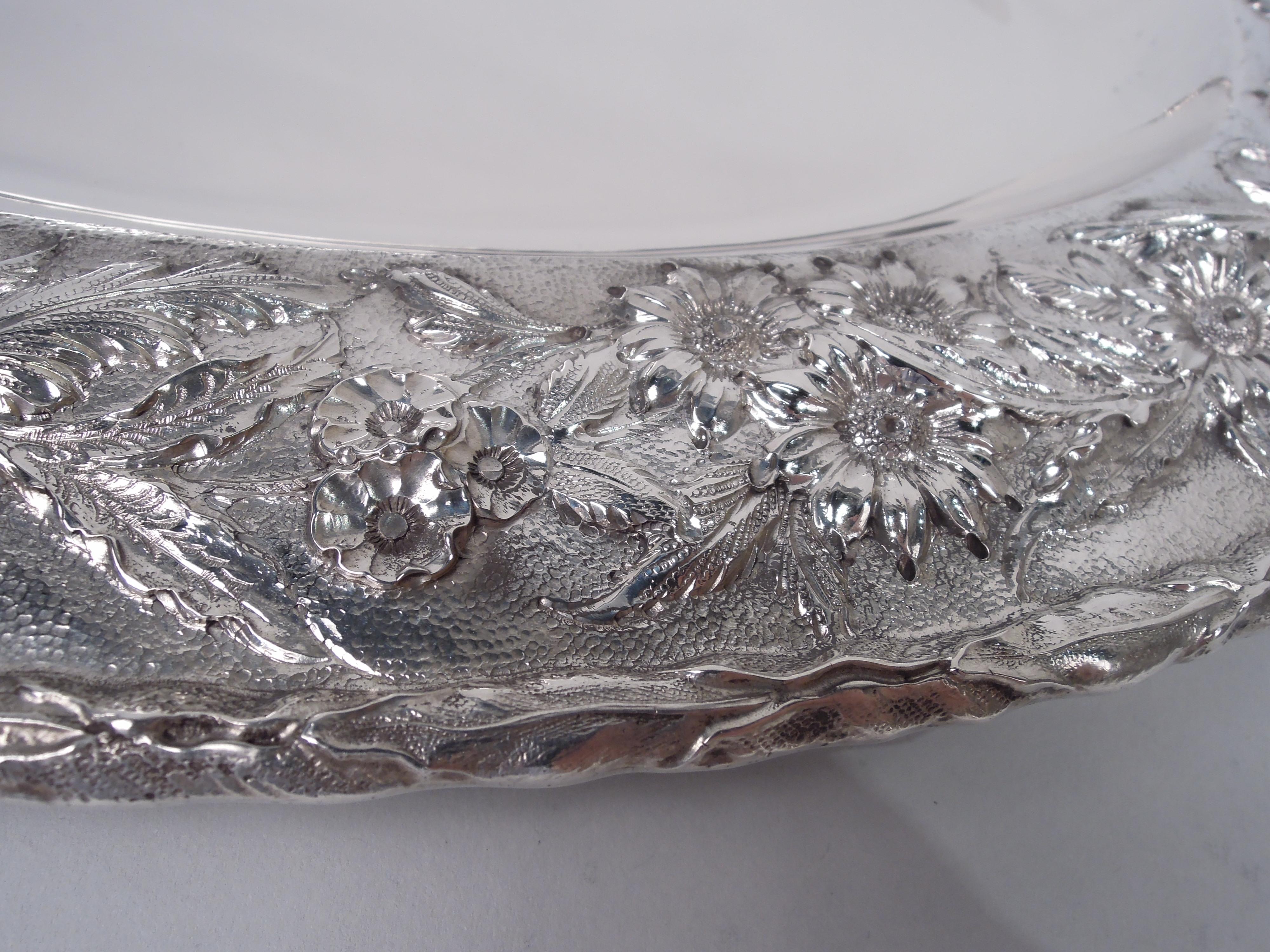 Edwardian Kirk Baltimore Sterling Silver Oval Tray with Repousse Garland For Sale