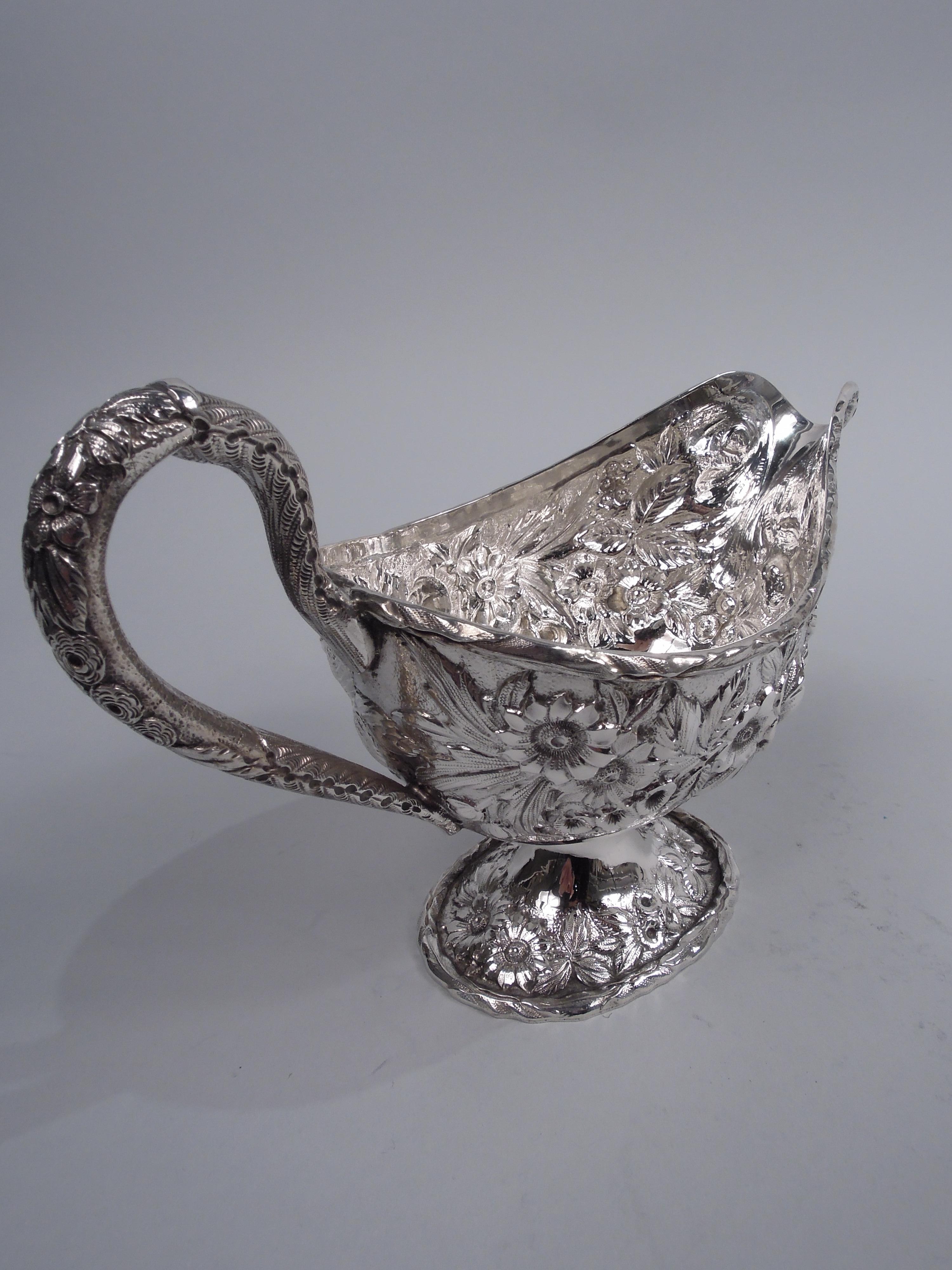 20th Century Kirk Edwardian Baltimore Repousse Sterling Silver Gravy Boat For Sale