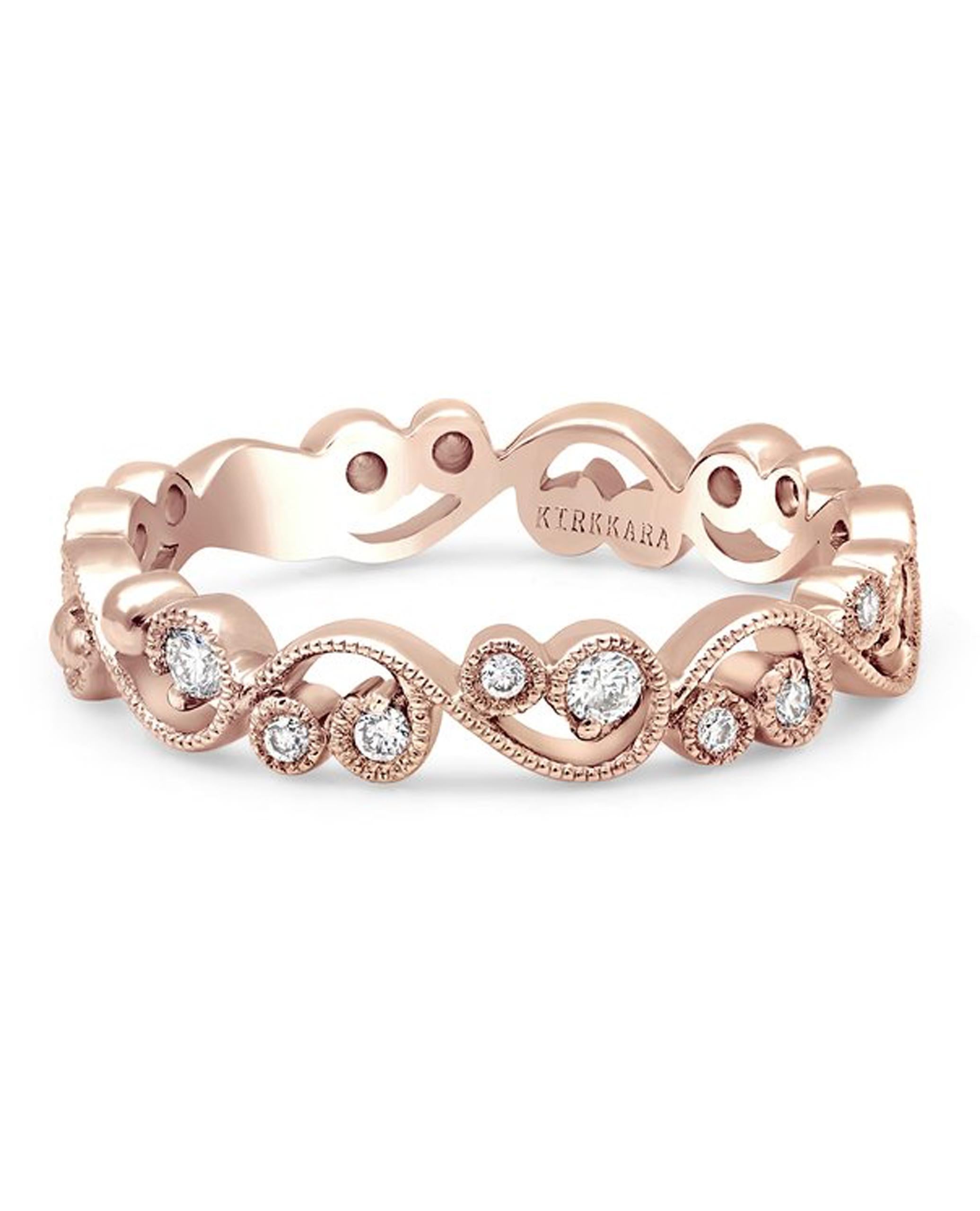 Contemporaneo Kirk Kara K202R-B Anello Angelique in filigrana con perline e diamanti rotondi in oro rosa in vendita