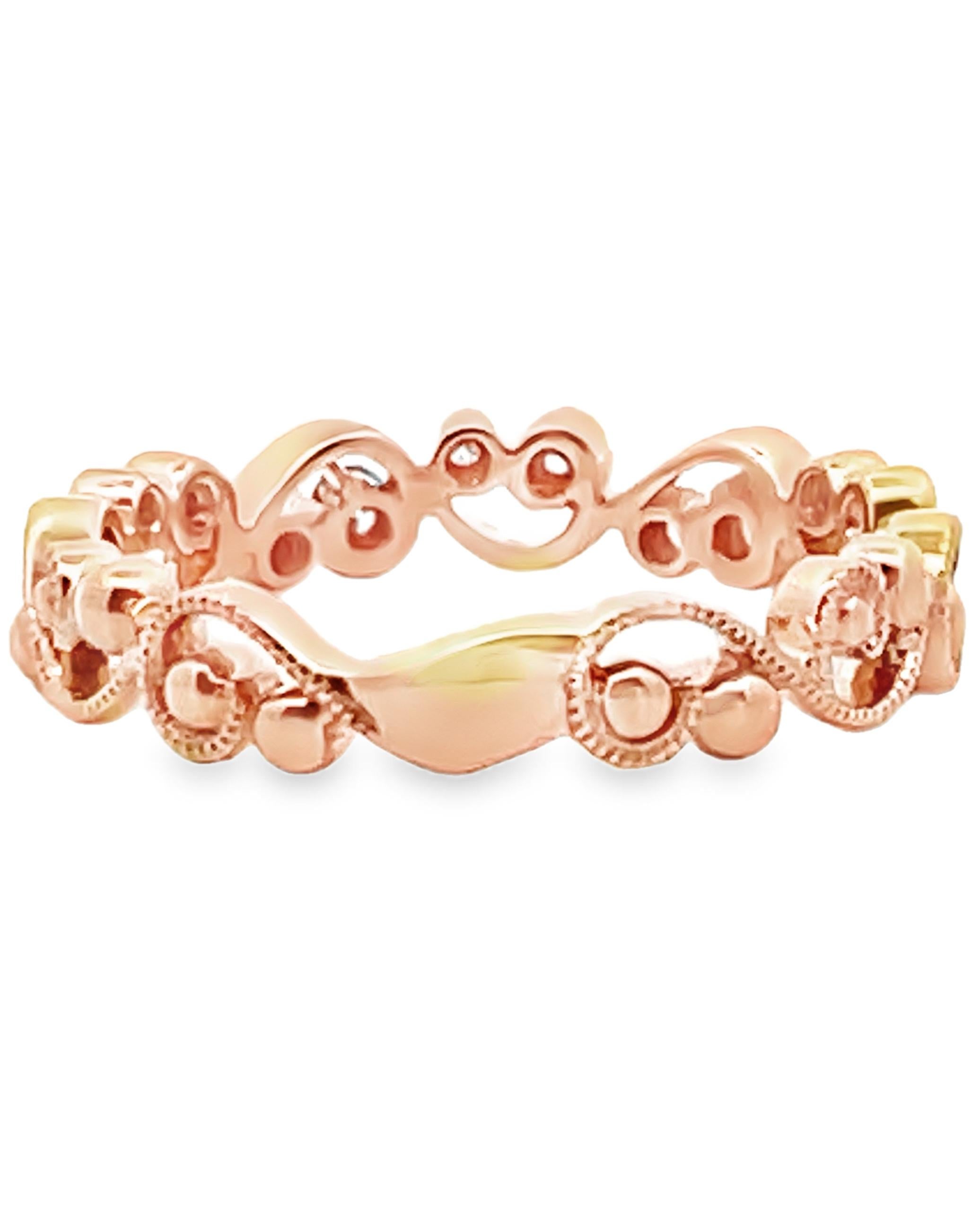 Taglio rotondo Kirk Kara K202R-B Anello Angelique in filigrana con perline e diamanti rotondi in oro rosa in vendita