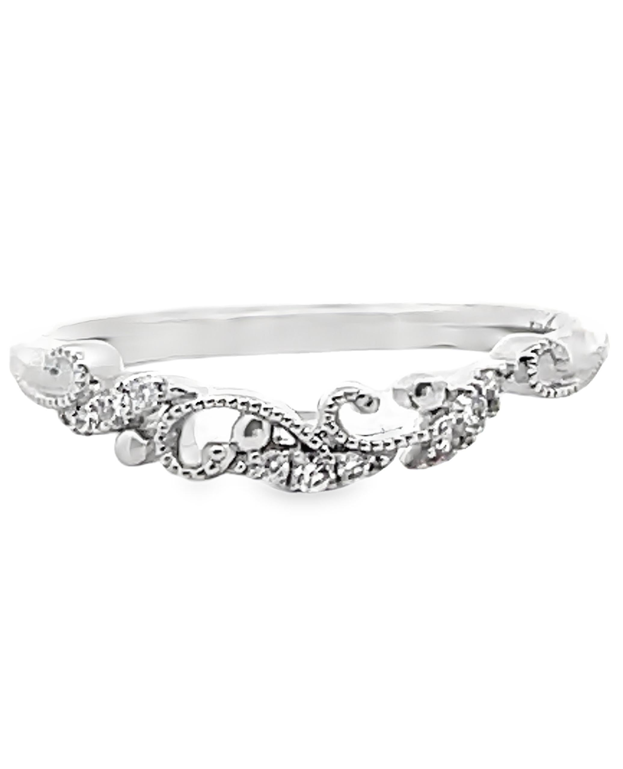 Kirk Kara K413-B Angelique Filigraner Perlenring aus 14K Weißgold mit Diamanten (Rundschliff) im Angebot