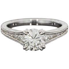 Kirk Kara White Gold 1.52 Carat Round Diamond Vintage Engagement Ring