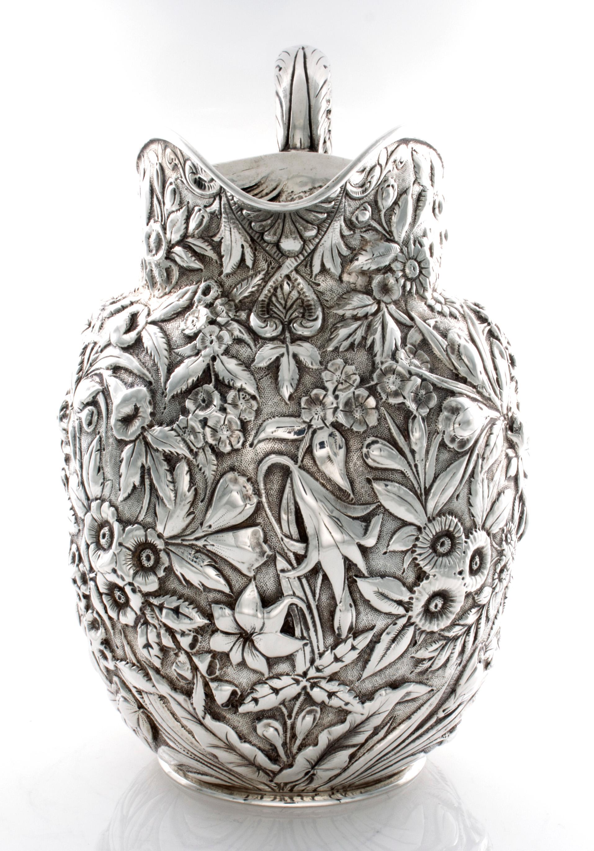 Kirk Repousse Sterling Floral Pitcher 1868-1890 For Sale 1