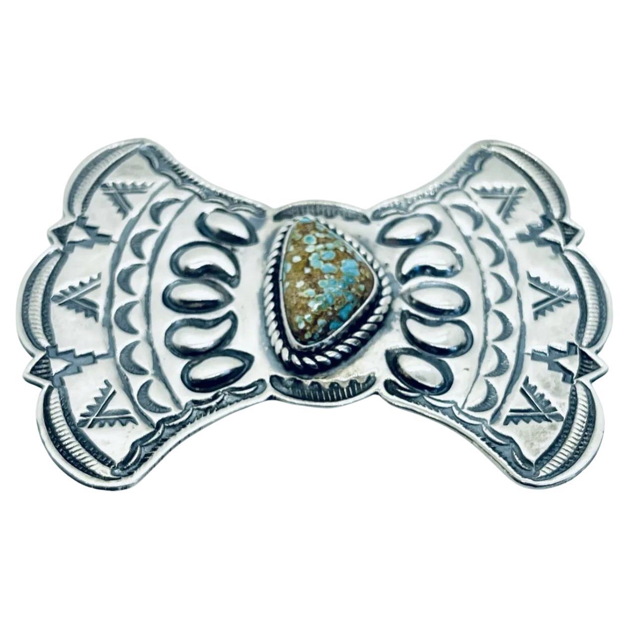 KIRK SMITH Vintage Navajo Silver Ultra High Gem Grade #8 Turquoise Brooch For Sale