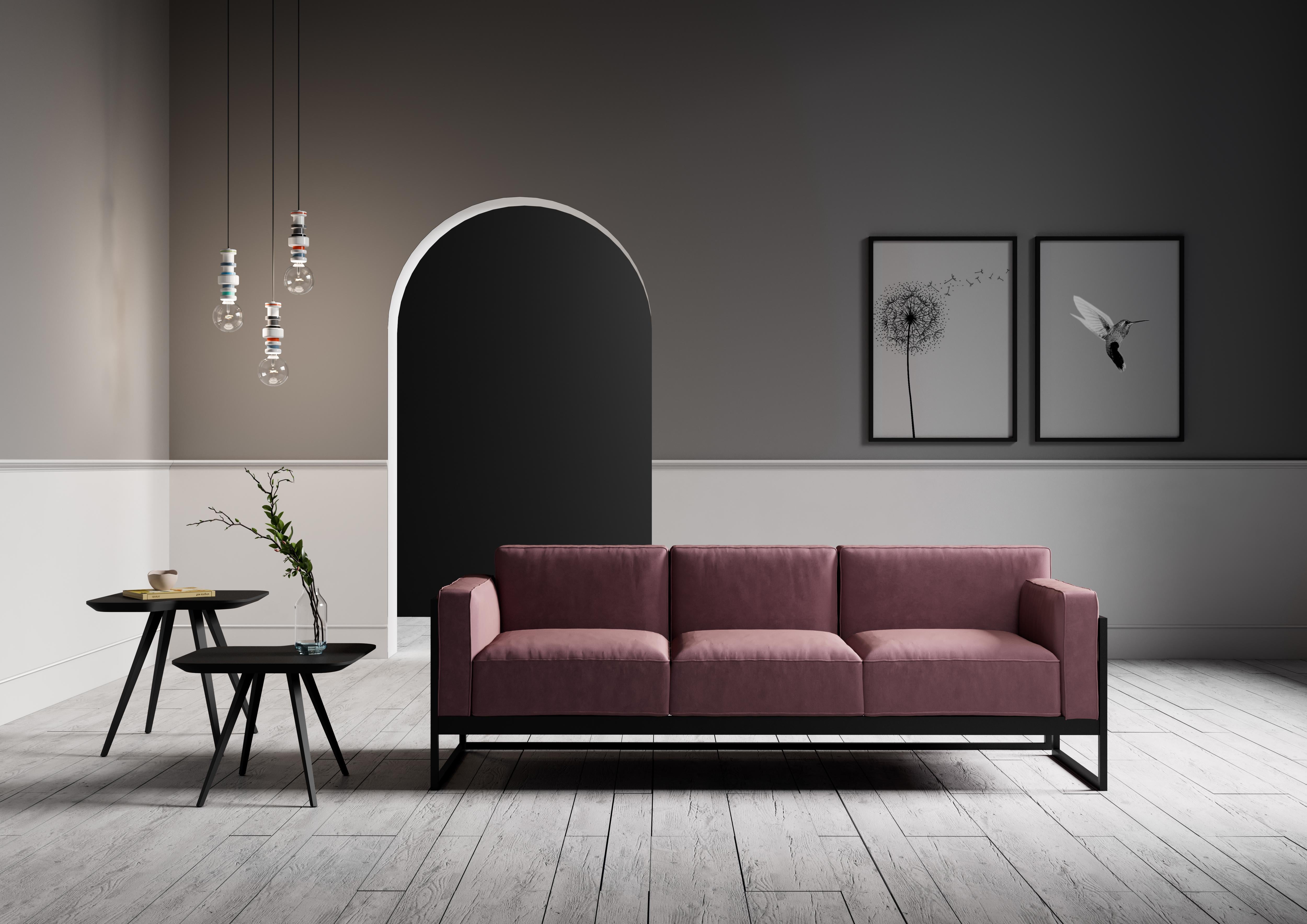Modern Kirk Sofa Three Place, Living, Black, Moder Design, Lounge, Hotel, Metal, Soft For Sale