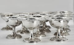 Kirk & Sons Sterling Silver Repousse Ice Cream Compotes 1925 - Set of 12