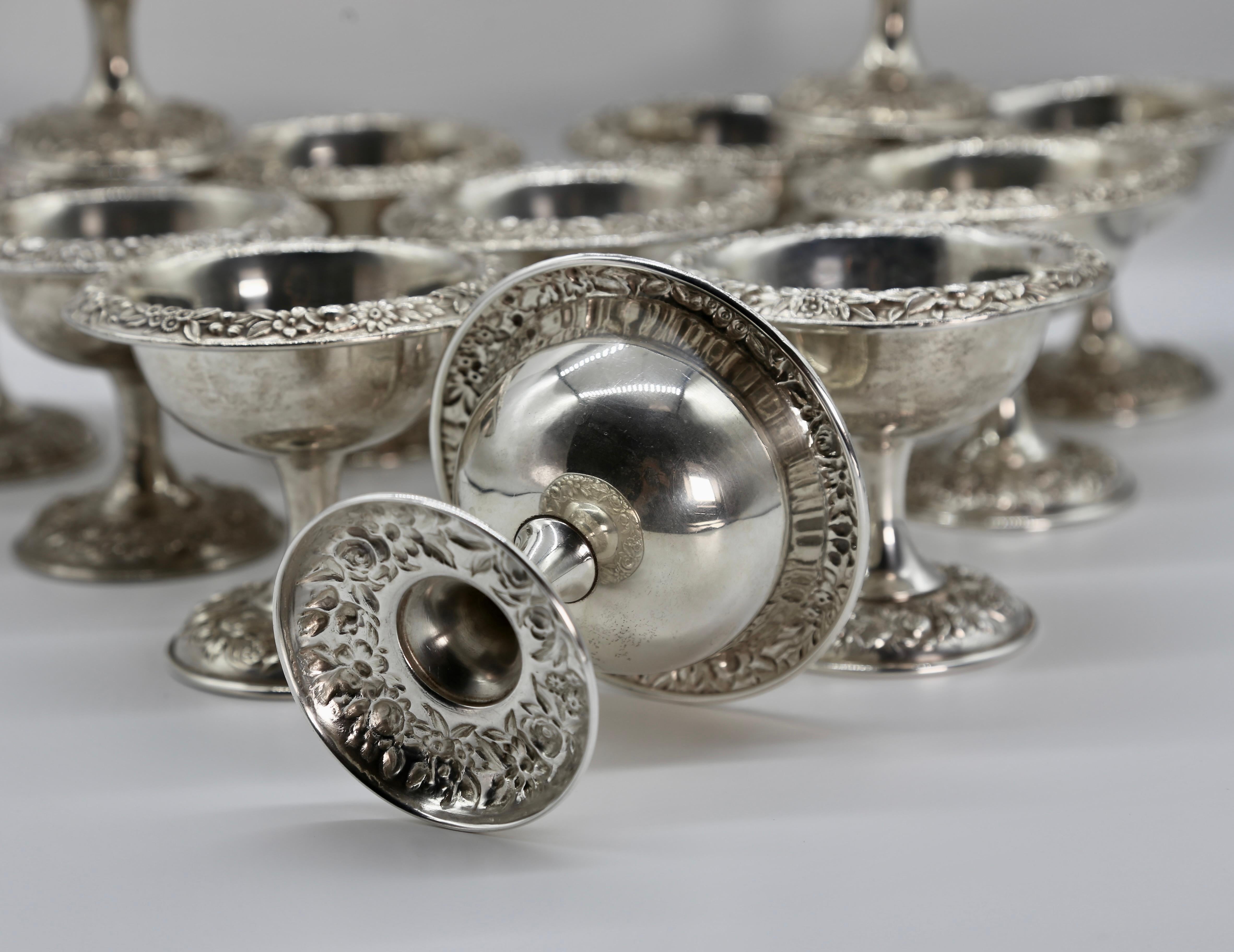Copas para helado Kirk & Sons de plata de ley repulida 1925 - Lote de 12 Plata esterlina