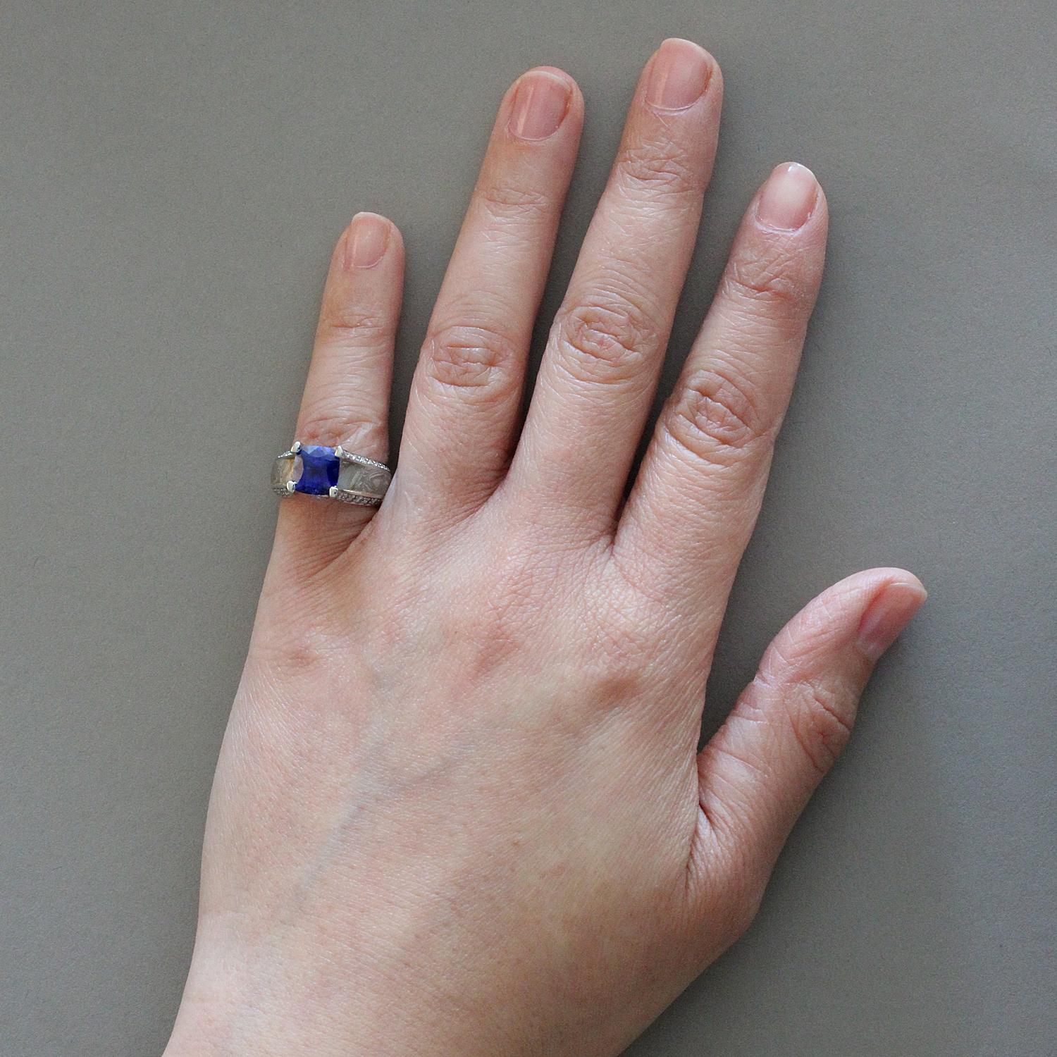 Women's Kirkawa Blue Sapphire Diamond Platinum Gold Silver Ring
