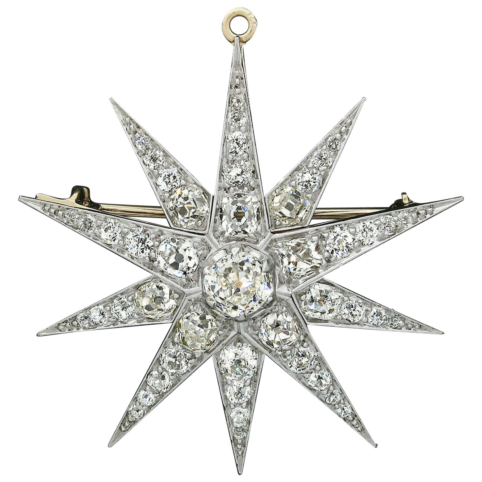 Kirkpatrick 14 Karat Gold Platinum GIA Diamond Star Snowflake Brooch Pendant