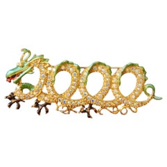 Kirk’s Folly Aurora Borealis Crystal Dragon Brooch Vintage Fantasy Statement