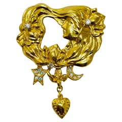 KIRKS FOLLY signed gold plated crystal designer brooch