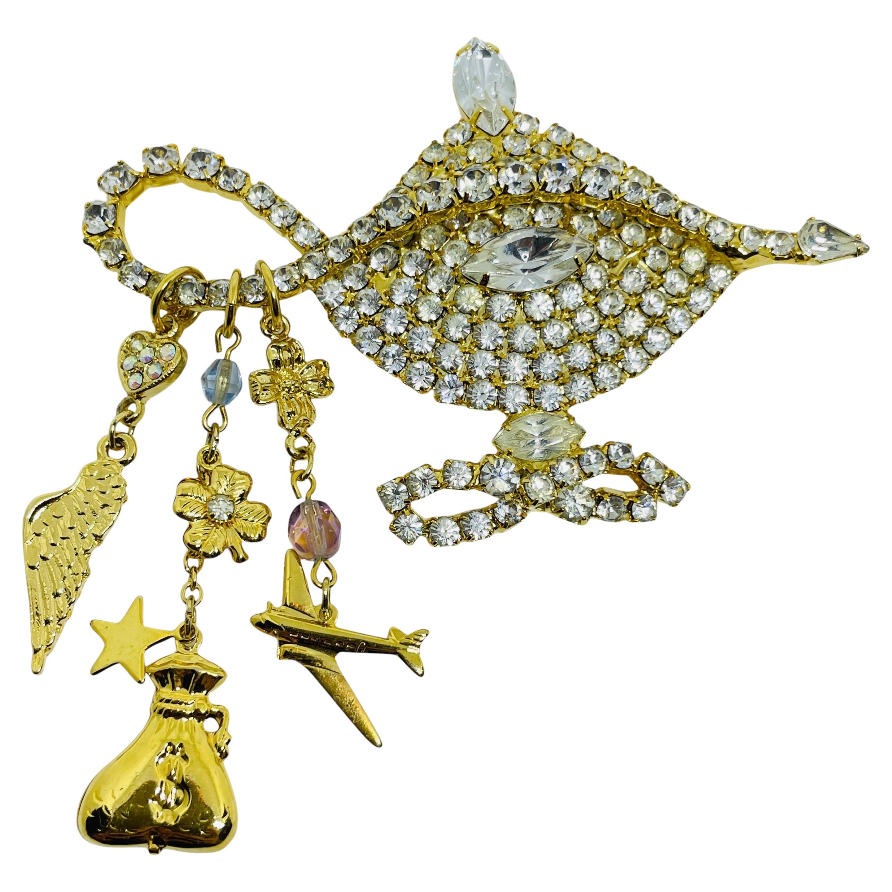 KIRKS FOLLY signiert Gold Ton Strass Aladdin Lampe Designer Brosche im Angebot