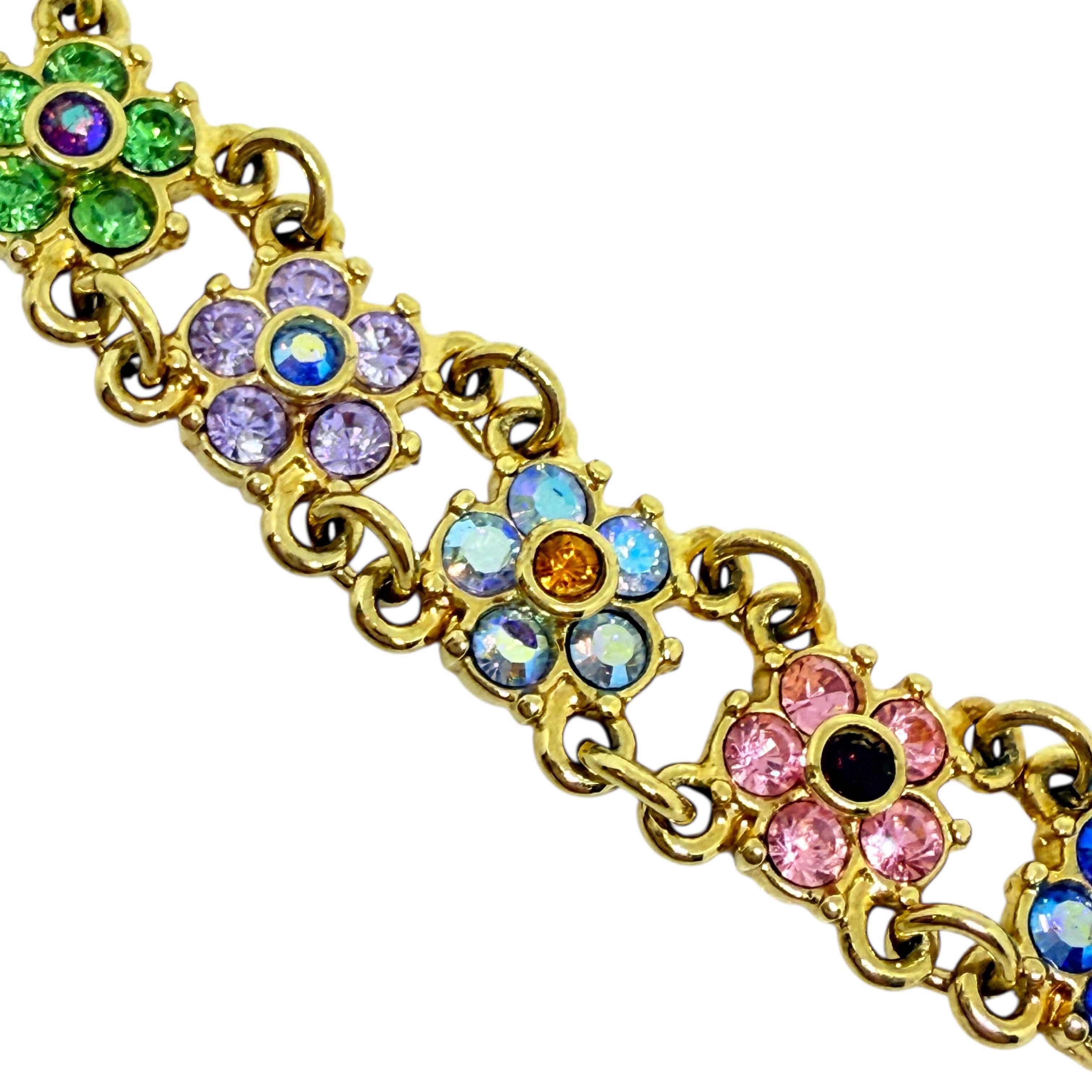 Women's or Men's KIRKS FOLLY signed vintage gol tone star flower crystal designer bracelet For Sale