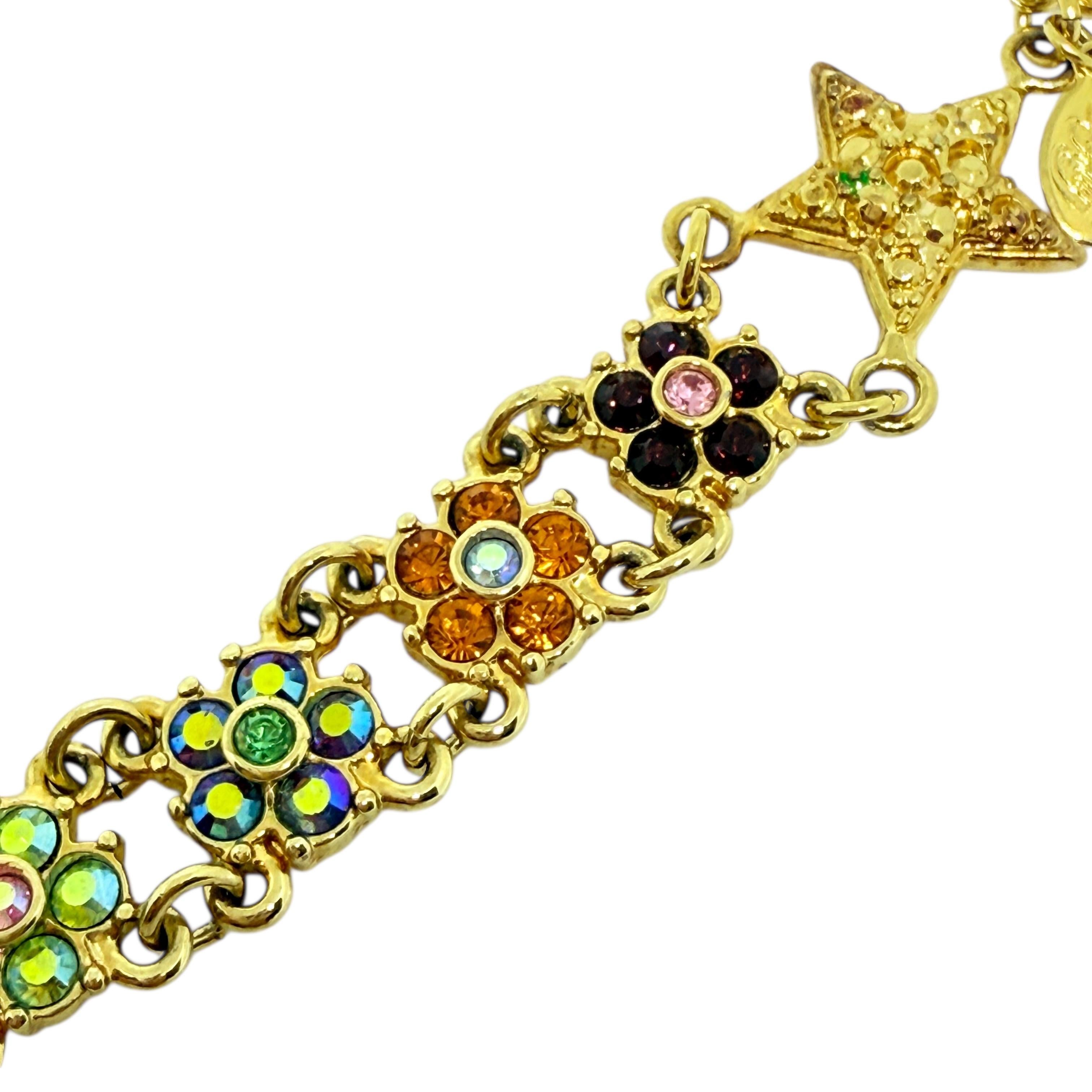 KIRKS FOLLY signed vintage gol tone star flower crystal designer bracelet For Sale 1