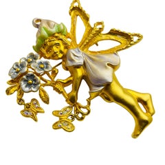 KIRKS FOLLY signierter Vintage Designer-Brosche/Anhänger aus GoldEmaille mit Emaille