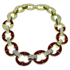 KIRKS FOLLY signed vintage gold red enamel rhinestones massive chain necklace