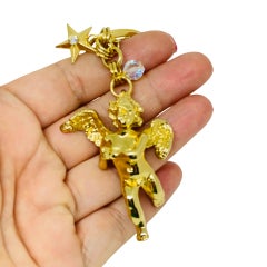 KIRKS FOLLY signed vintage gold tone crystals cherub angel designer key chain