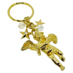KIRKS FOLLY signed vintage gold tone crystals cherub angel designer key chain