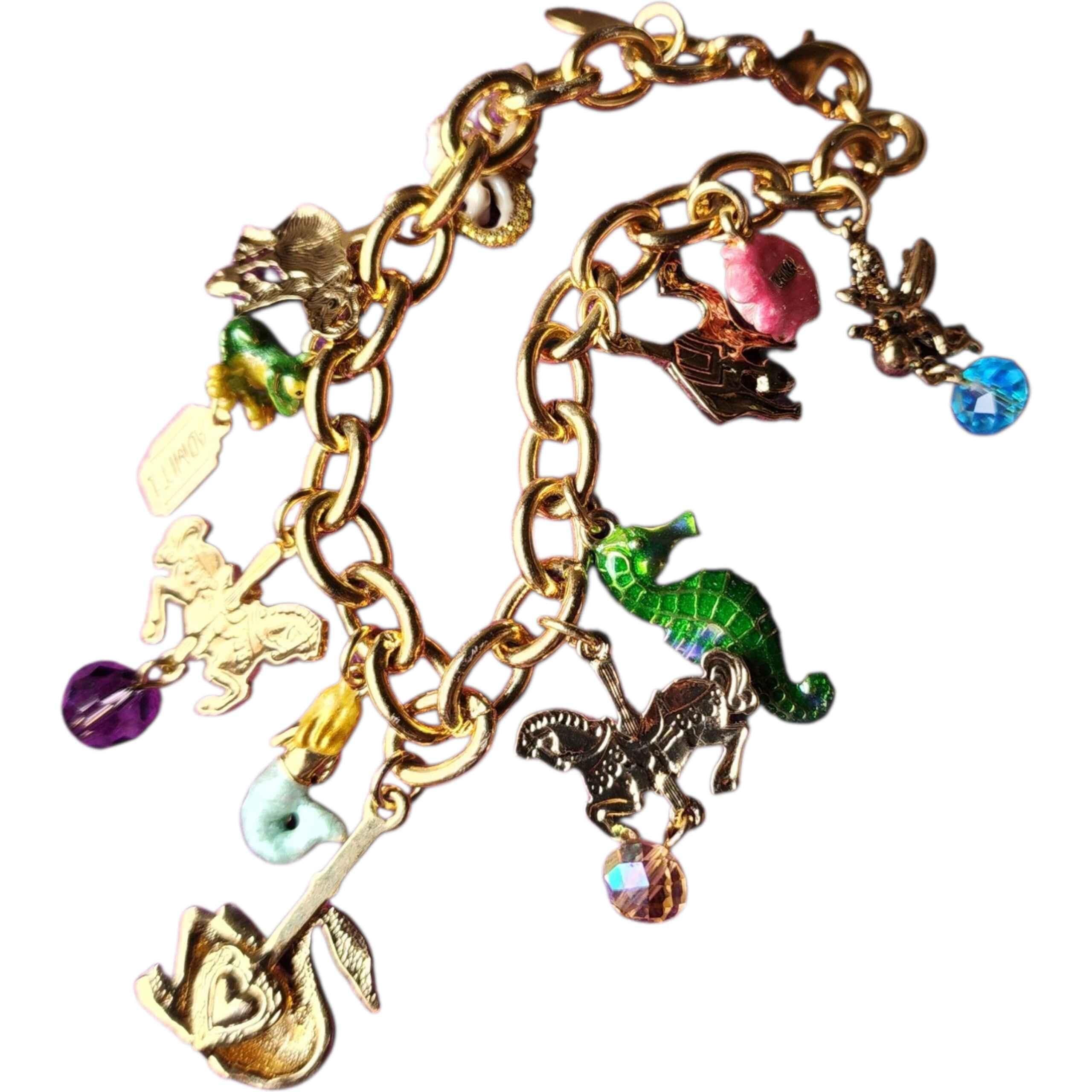 Rétro Kirk's Folly - Bracelet à breloques en émail vintage avec motifs fantastiques en vente