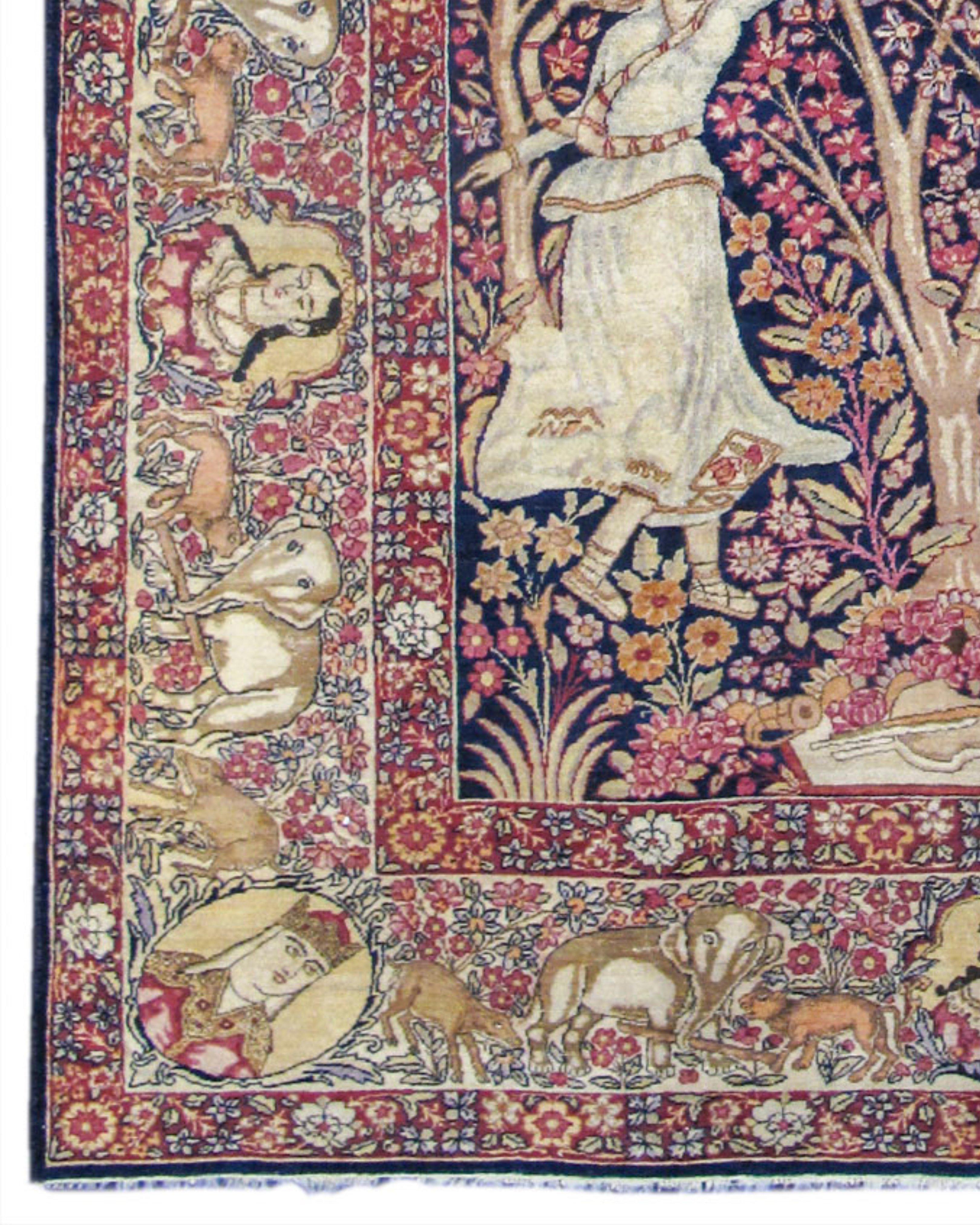 Tissé à la main Tapis pictural persan Kirman ancien, 19ème siècle en vente