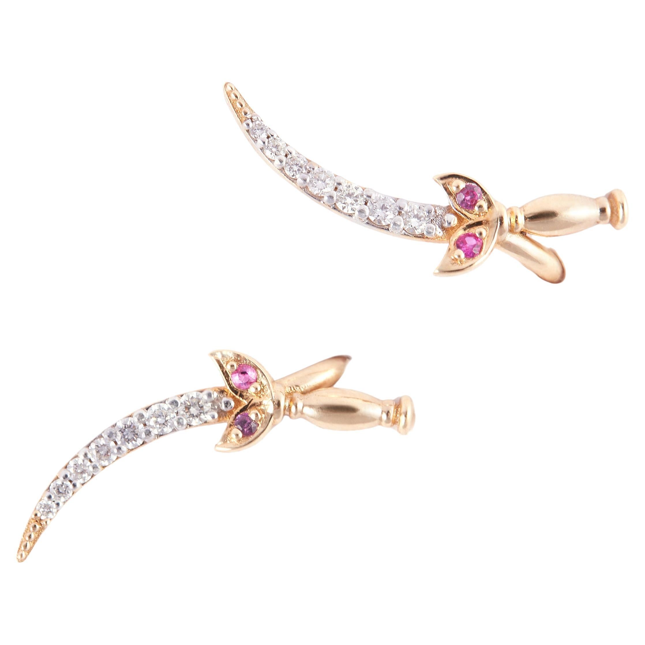 Boucles d'oreilles contemporaines en or 18ct Kirpan, Kahana Jewels, Inde en vente