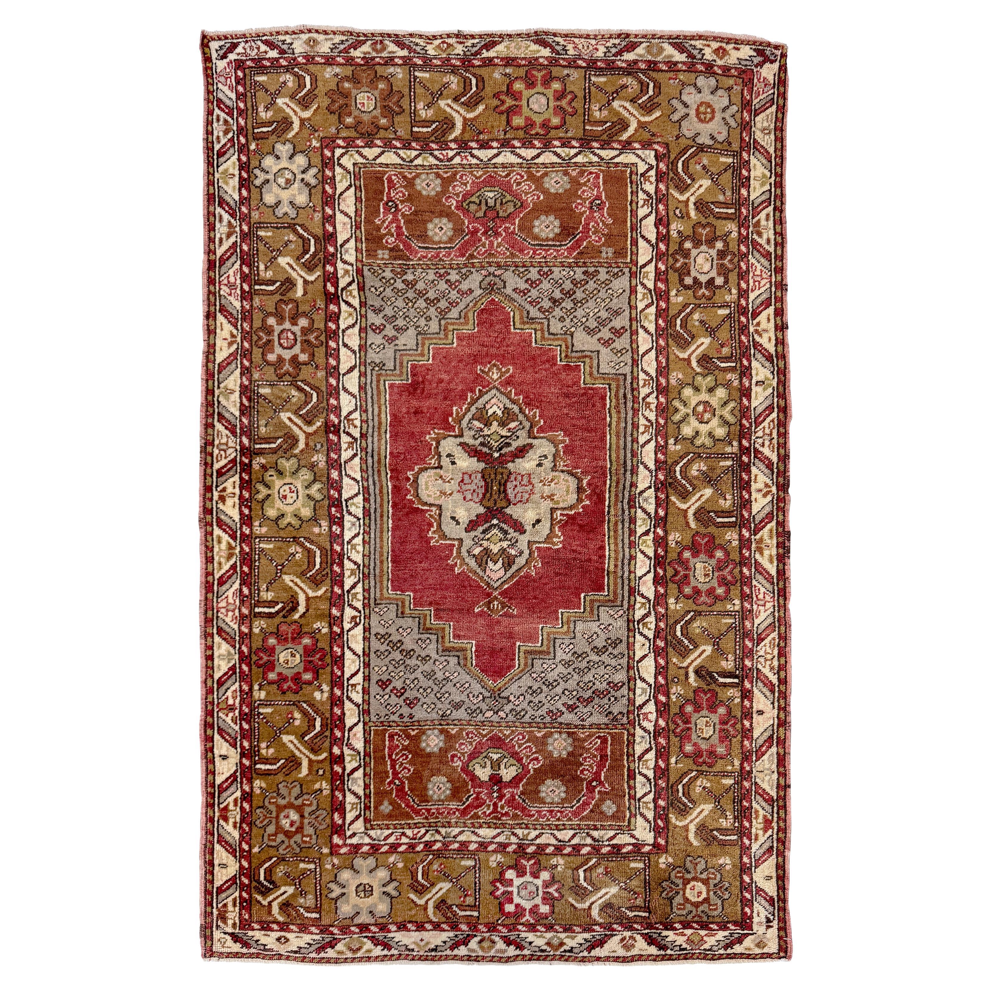 Earthy Kirsehir Vintage Turkish Rug • Hand-Knotted Wool, Rustic Style, 1940s