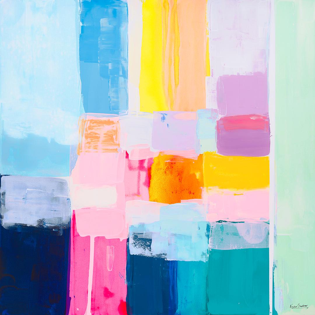 Kirsten Jackson creates vibrant abstract paintings filled with sunny color blocks, showcasing her contemporary and original style. Fiercely independent, this Australian artist aims to fill the world with radiant beacons of painted
