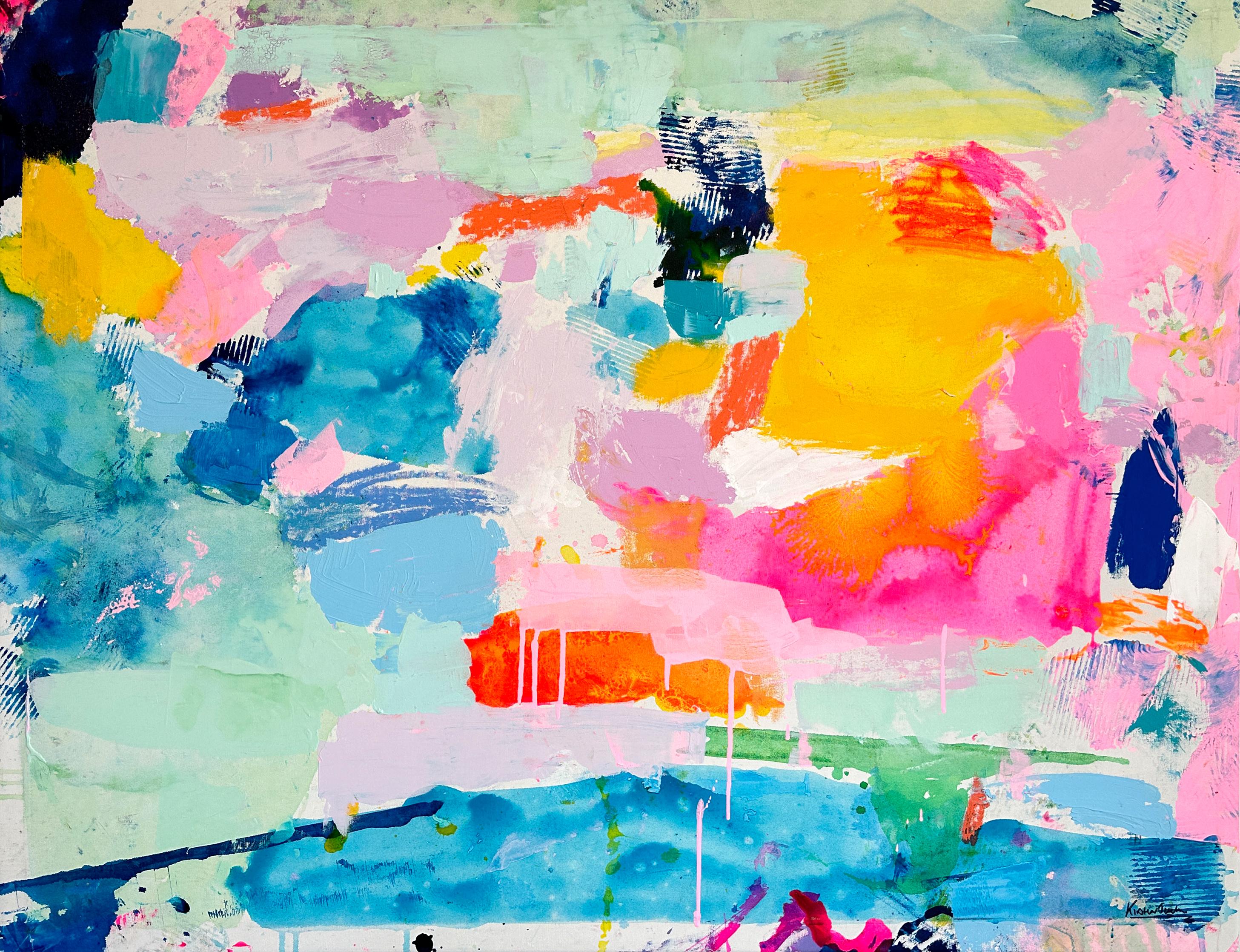 Kirsten Jackson crea vibrantes pinturas abstractas llenas de soleados bloques de color, mostrando su estilo contemporáneo y original. Ferozmente independiente, esta artista australiana se propone llenar el mundo de radiantes faros de felicidad