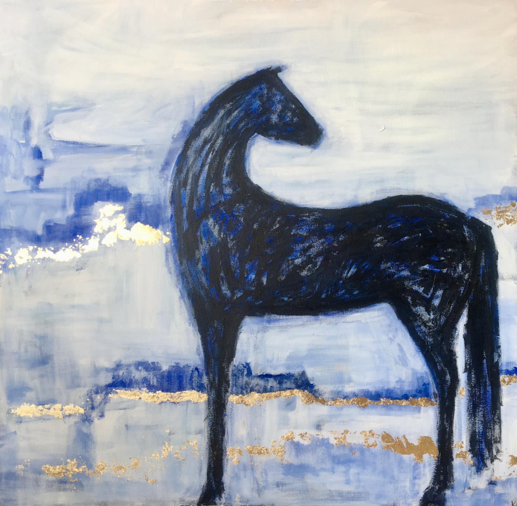 Western Royalty impressionistic horse original painting done in blue and gold