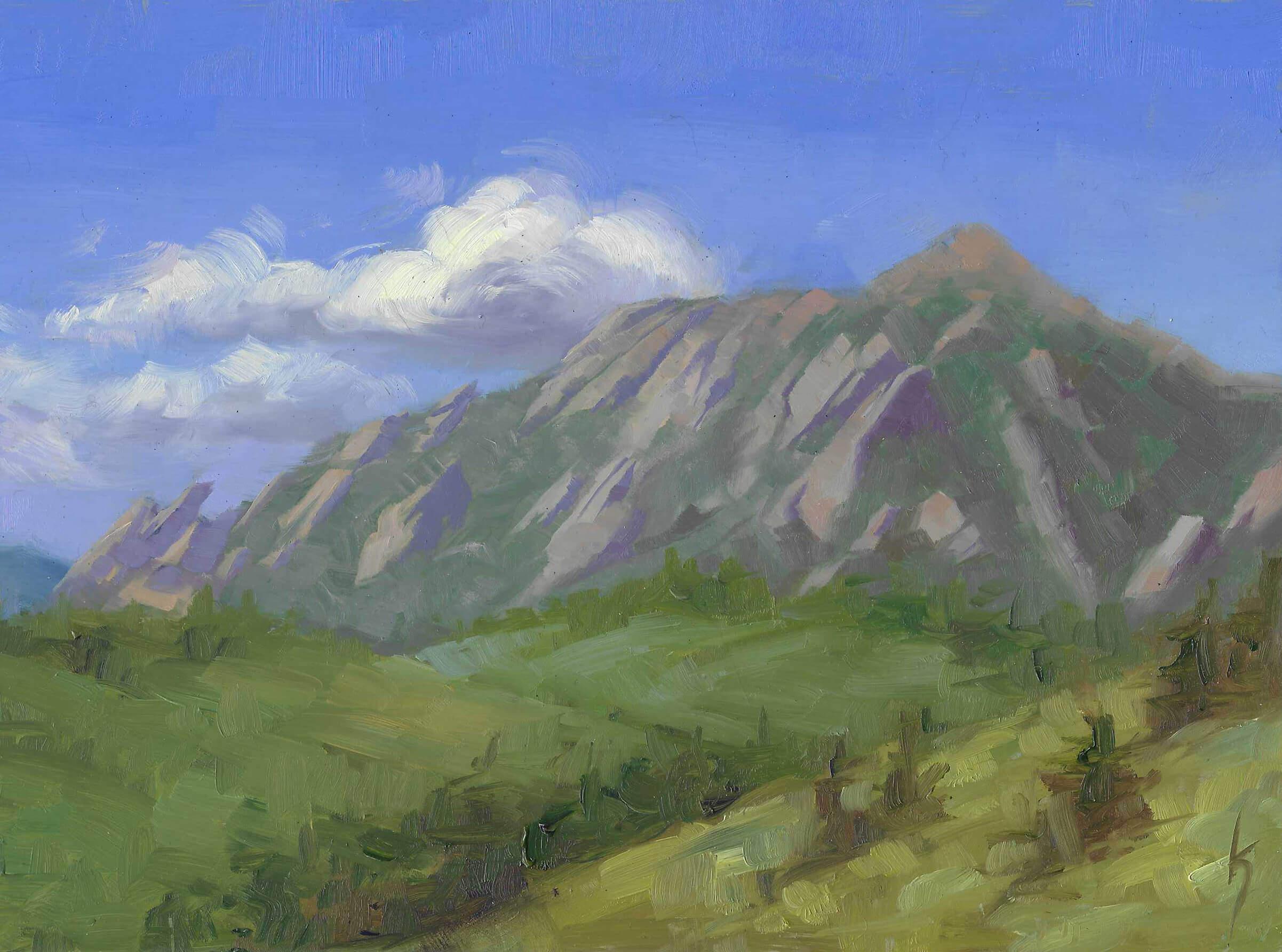 Kirsten Savage Figurative Painting - "Flatirons" (2025), Impressionist Rocky Mountain Landscape, Oil Painting