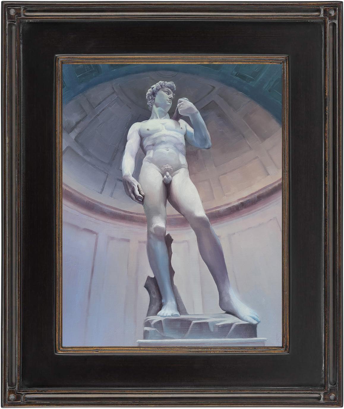 „Michelangelo's David“ – Originales Ölgemälde einer männlichen Aktskulptur in Akt von Kirsten Savage im Angebot 4