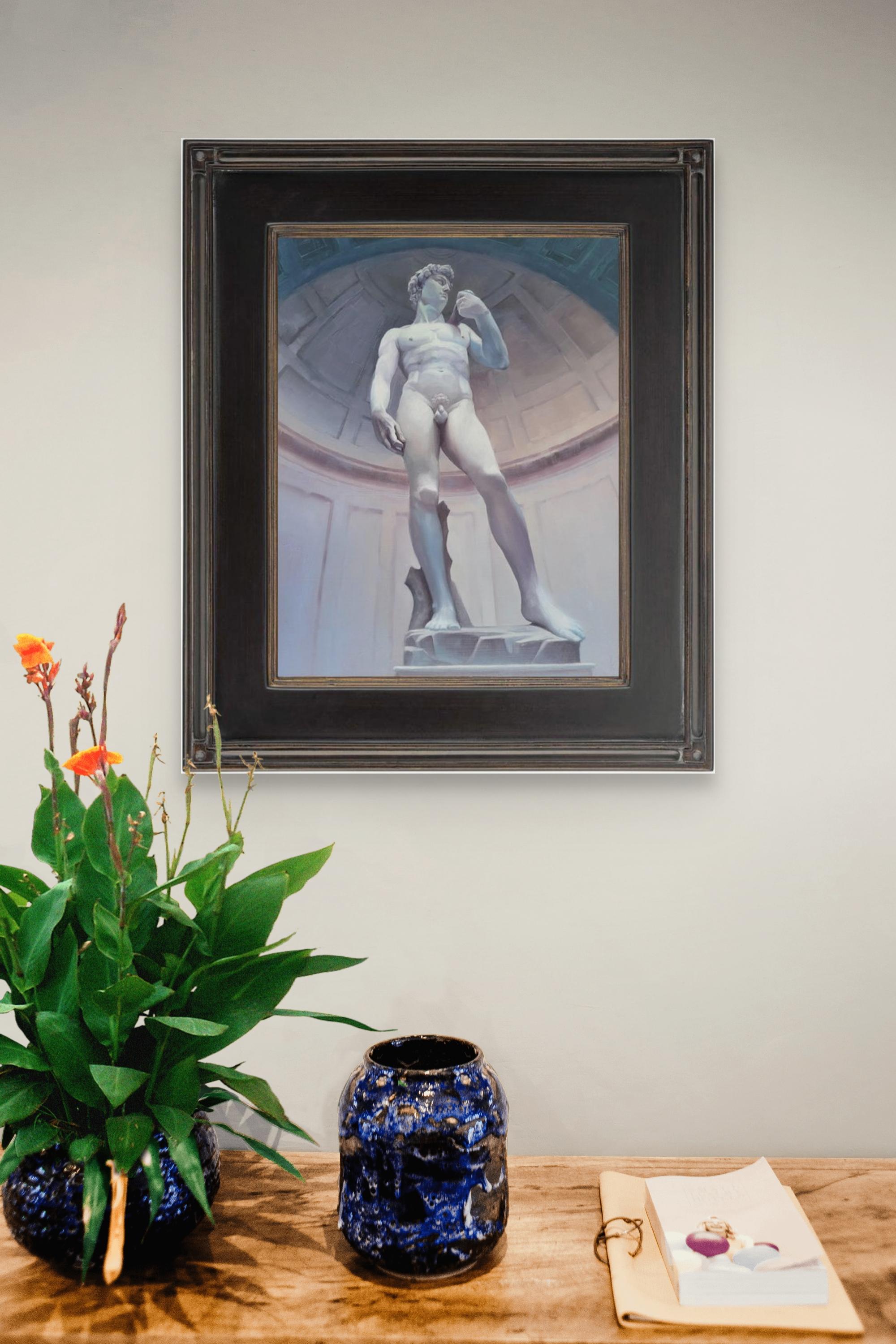 „Michelangelo's David“ – Originales Ölgemälde einer männlichen Aktskulptur in Akt von Kirsten Savage im Angebot 5