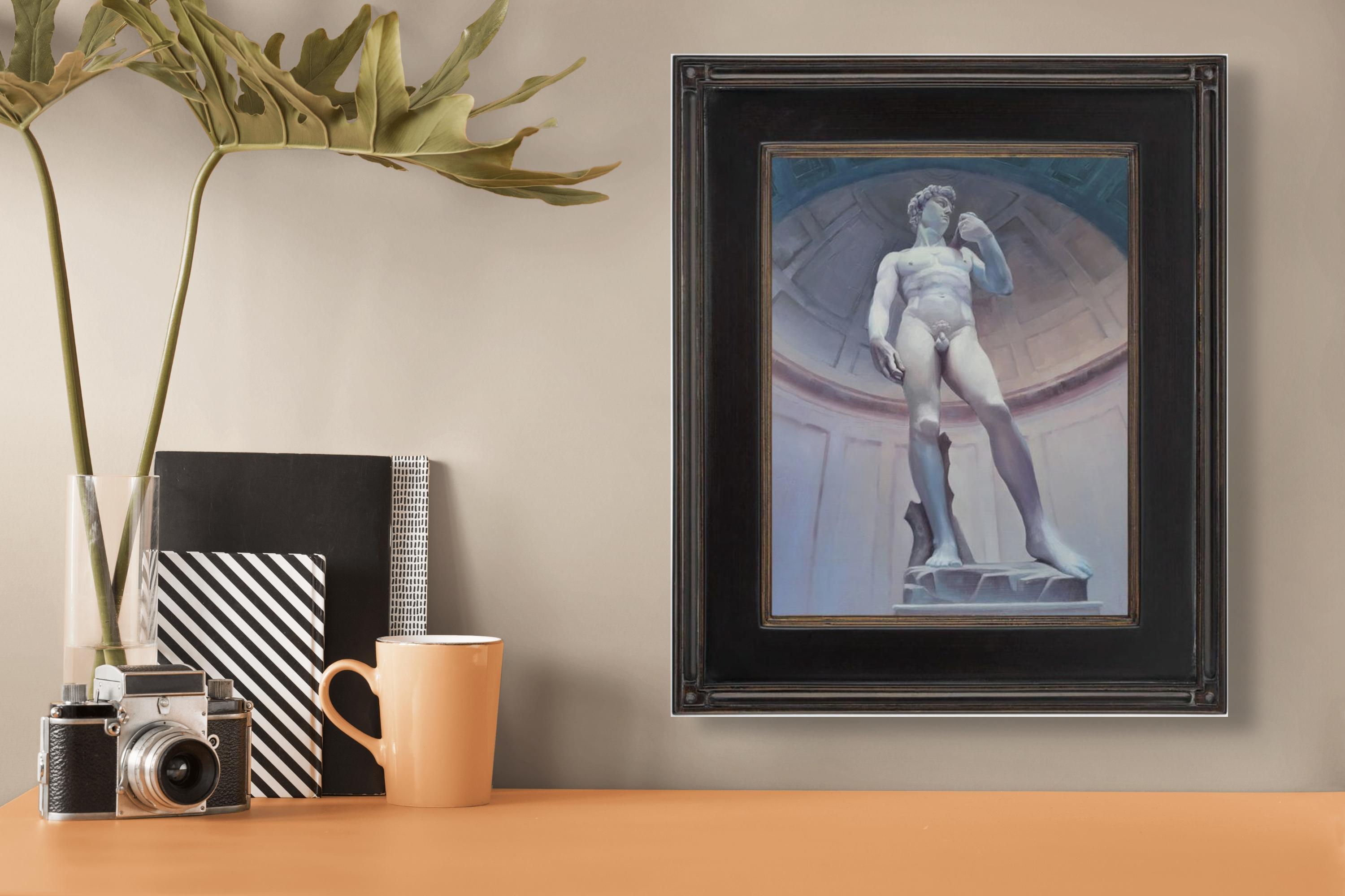 „Michelangelo's David“ – Originales Ölgemälde einer männlichen Aktskulptur in Akt von Kirsten Savage im Angebot 6