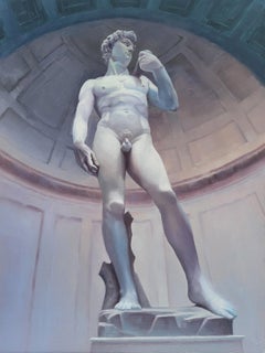"Michelangelo's David" - Original Oil of Nude Male Sculpture by Kirsten Savage