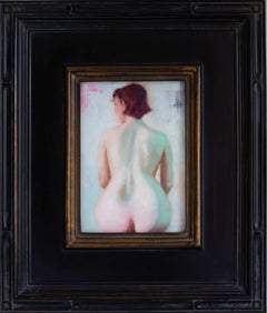 "Peachy Keen" (2025), Nude Female Portrait, Oil Painting on Panel