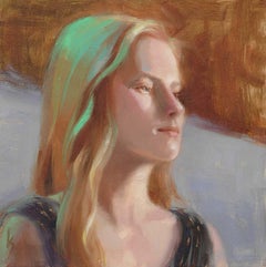 "Robe Dot Dot" (2025), Portrait d'une femme blonde, peinture à l'huile