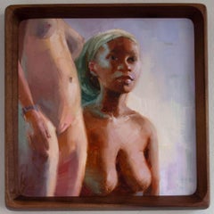 "Sitzend und Stehend" (2025), Aktbildnis zweier Frauen, Ölgemälde