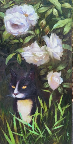 "Sneaky Kitty" (2025), Original Oil Still-Life Animal and Flora Painting