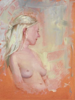 « Sweet Thoughts » (2024) de Kirsten Savage, peinture à l'huile originale, portrait nu