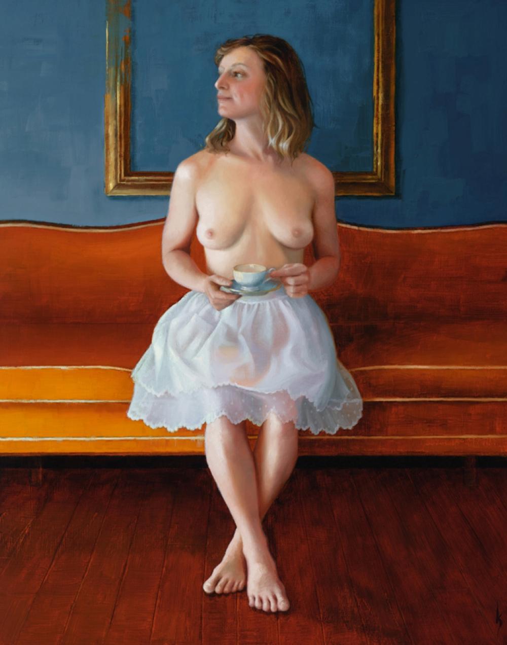 Kirsten Savage Nude Painting - "Tea Party" (2024), Original Oil Painting, Nude Female