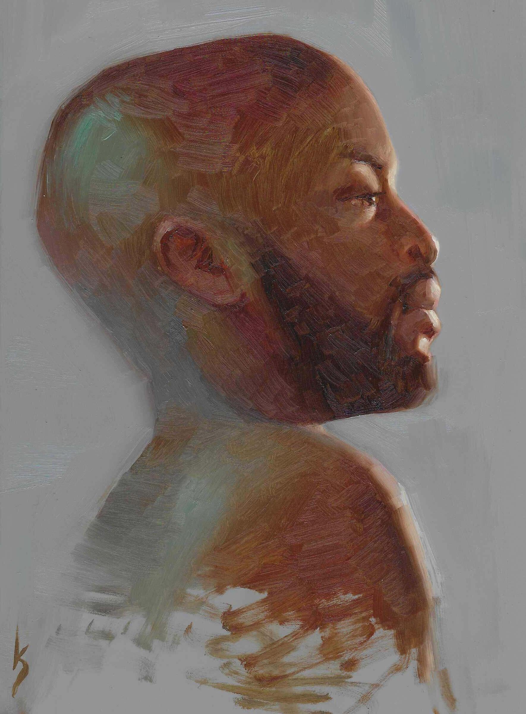 "Unshaken" (2025), Male Bust Portrait, Oil Painting on Panel