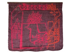 Kirsti Rantanen Finnish Modernist Wall Tapestry Weaving with Cat and Bird