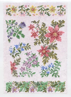 After Floral Cross Stitch Pattern with Poinsettias Botanical Embroidery Painting